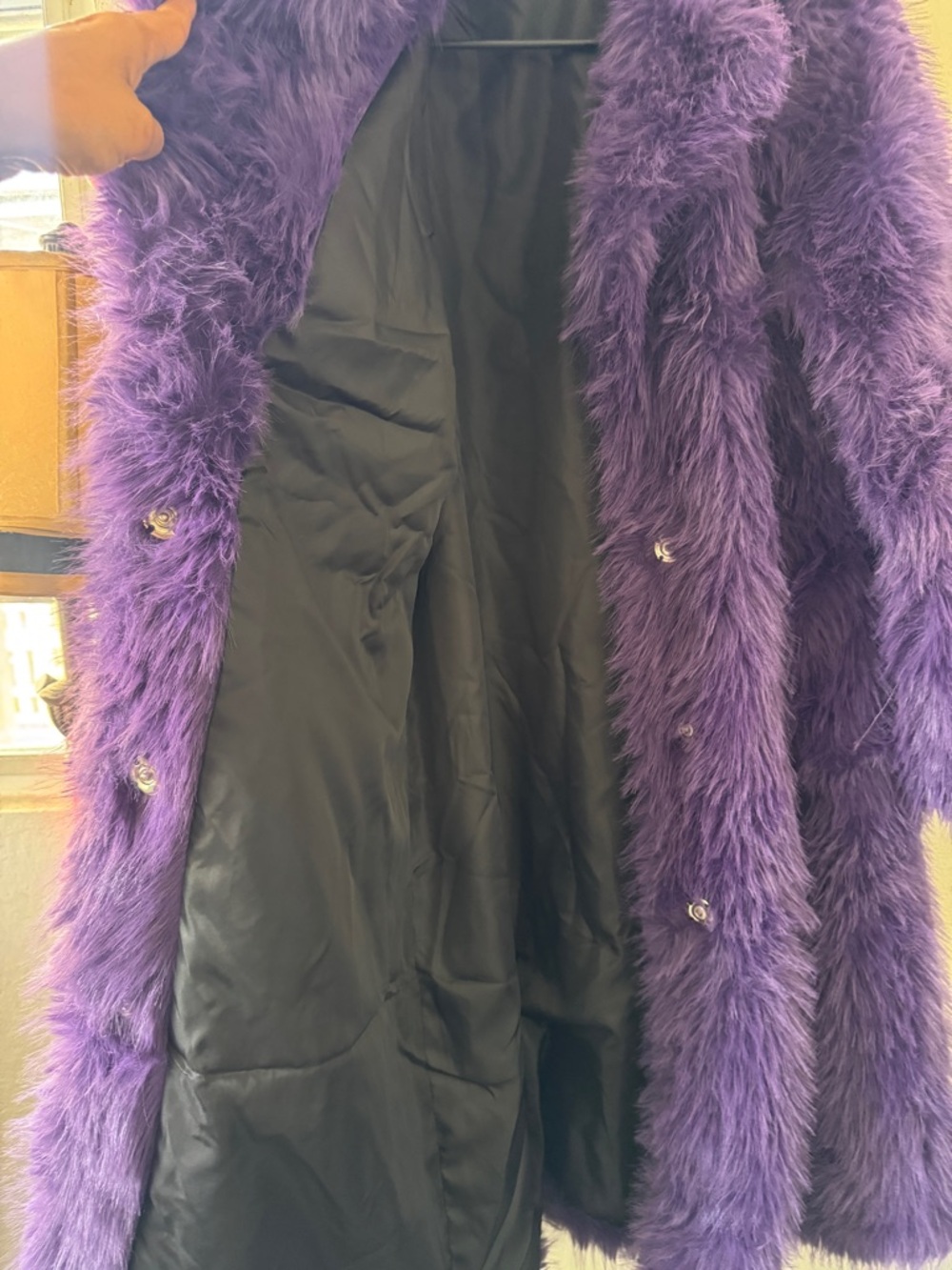 Plush Purple Faux Fur Long Coat - Women's Statement Jacket - Picture 4 of 4
